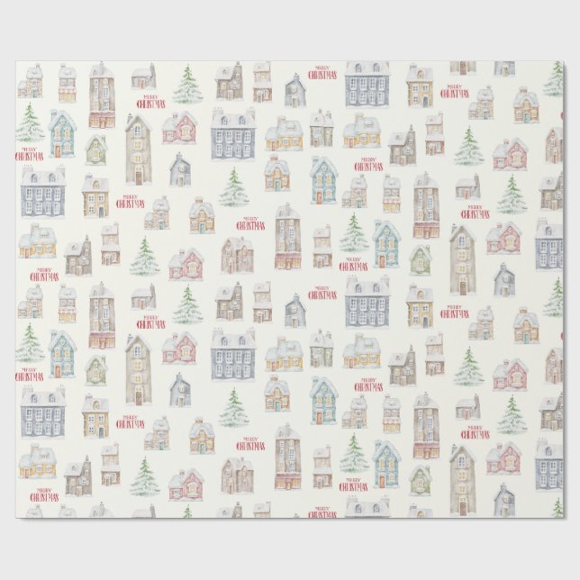 Papel de regalo de casas de invierno de Navidad ac (Superficie plana)