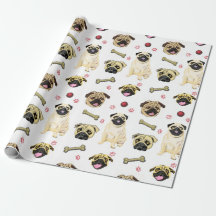Papel de regalo de celebración de Pug