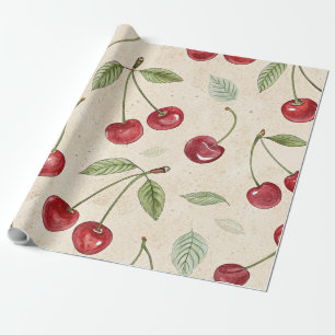 Papel de regalo de cereza en acuarela