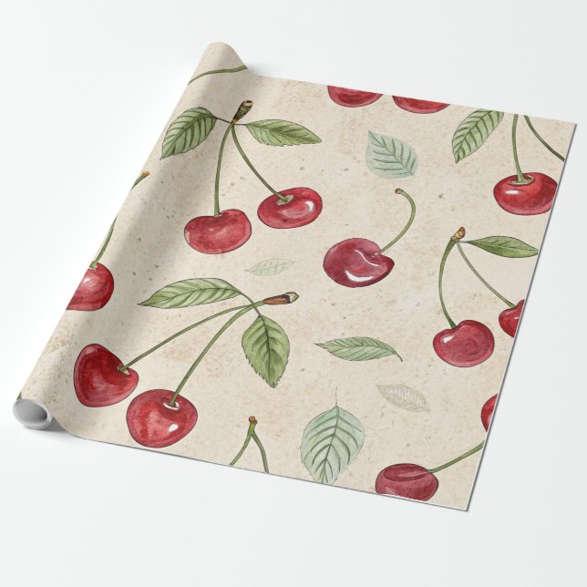 Papel de regalo de cereza en acuarela (Desenrollado)