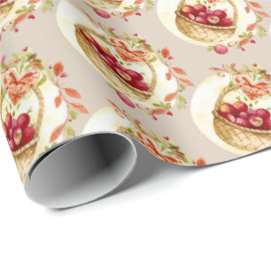 Papel de regalo de cesta de manzana de otoño