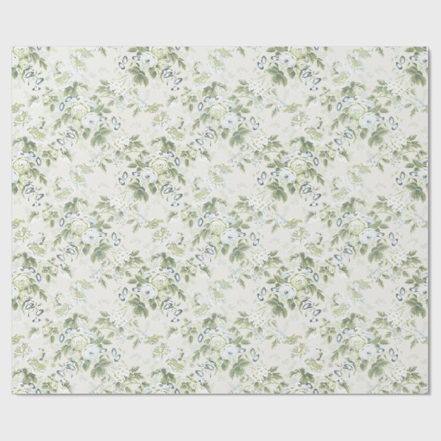 Papel de regalo de chintz inglés verde salvia, col (Superficie plana)