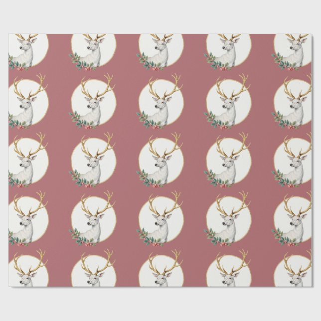 Papel de regalo de ciervo borgoña vintage (Superficie plana)