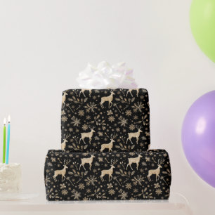 Papel de regalo de ciervo negro y dorado Navidad