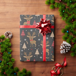 Papel de regalo de ciervos navideños alegres