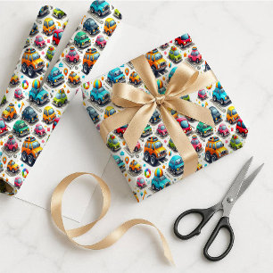Papel de regalo de coches de dibujos animados para