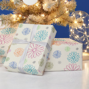 Papel de Regalo de Colorido Retró con Margaritas