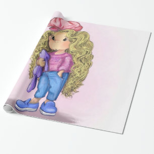 Papel de regalo de conejito juguete niña rubia peq