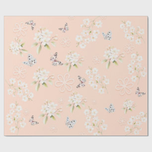 Papel de regalo de conejito y mariposa con flores