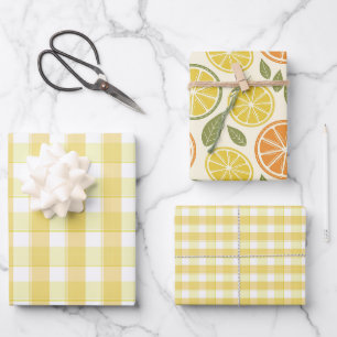Papel de regalo de conjunto amarillo limón a cuadr