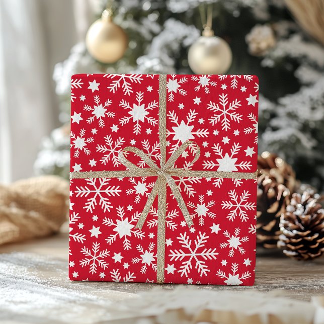 Papel de regalo de copo de nieve blanco y rojo (Subido por el creador)