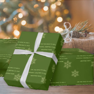Papel de regalo de copo de nieve verde con mensaje