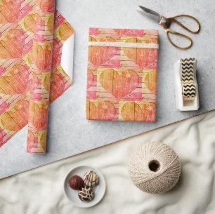 Papel de regalo de corazón rojo y amarillo rústico