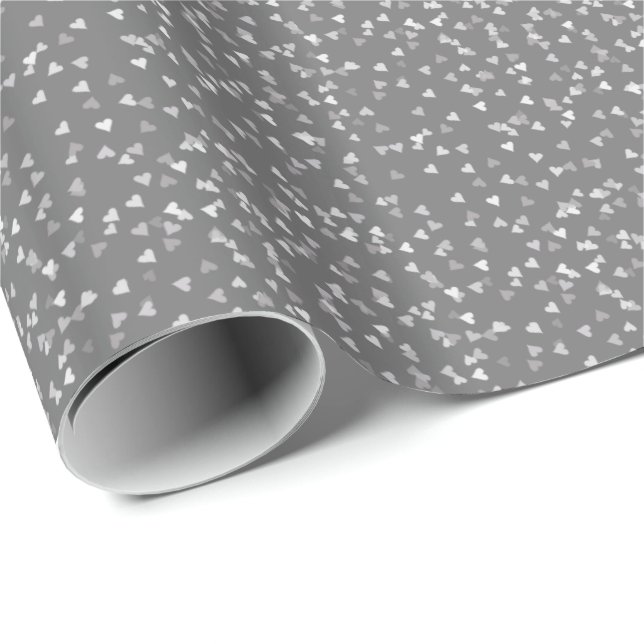 Papel de regalo de corazones de plata confeti (Esquina del rollo)