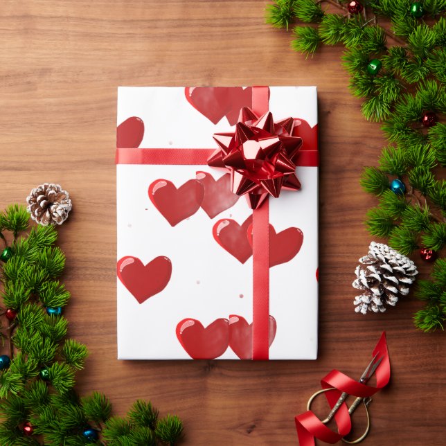 Papel de Regalo de Corazones Rojos (Regalo de vacaciones)