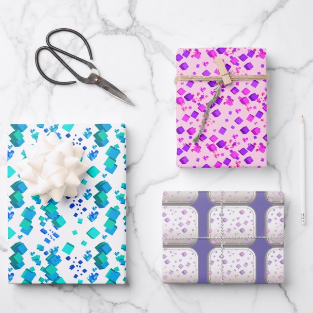 Papel de regalo de Corazones y Cubos (Anverso)