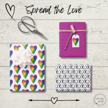 Papel de regalo de corazones y XOXO acuarela