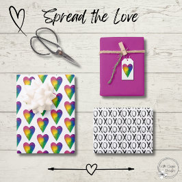 Papel de regalo de corazones y XOXO acuarela