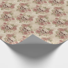 Papel de regalo de cráneo y rosa gótico victoriano