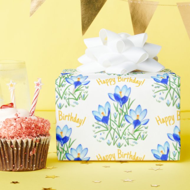 Papel de regalo de crocus azules en primavera (Fiesta de cumpleaños )