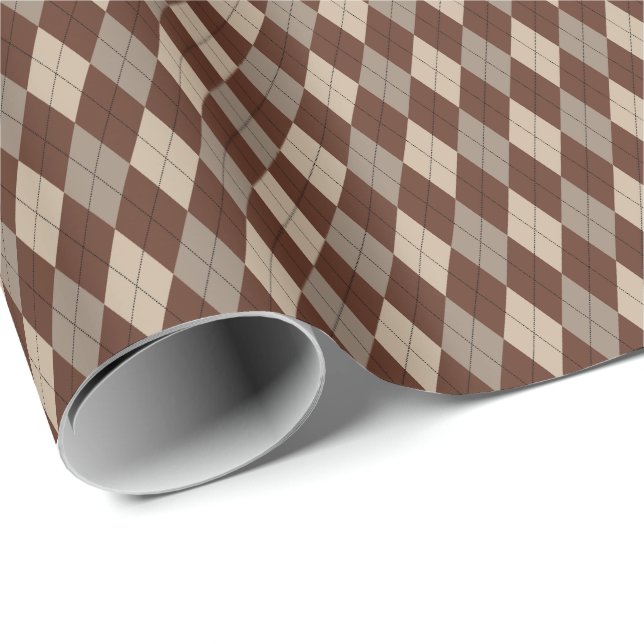 Papel de regalo de cuadros beige y marrón (Esquina del rollo)