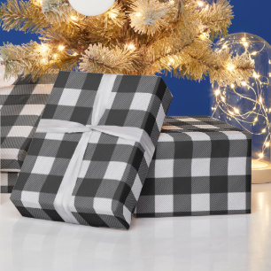 Papel de regalo de cuadros de búfalo en blanco y n