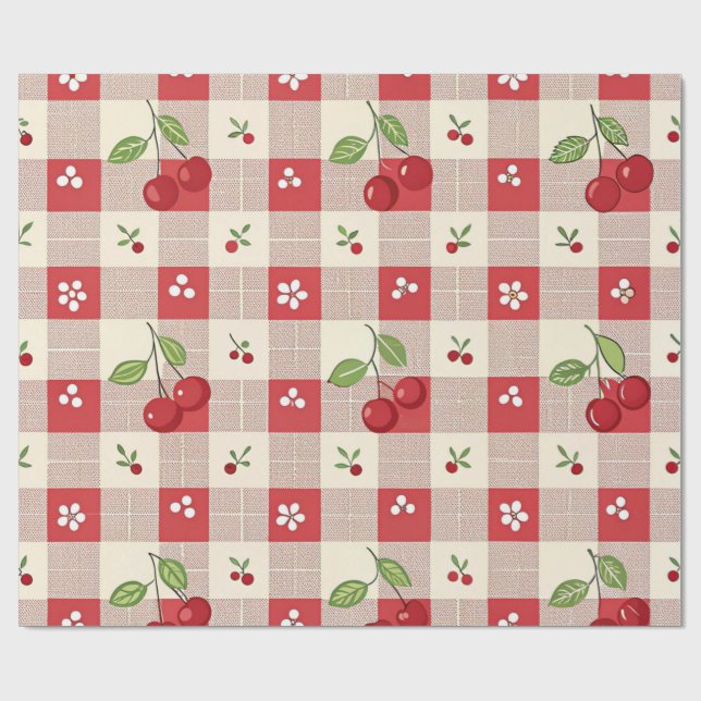 Papel de regalo de cuadros de cereza adorable (Superficie plana)
