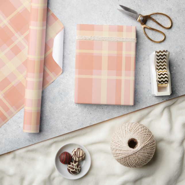 Papel de Regalo de Cuadros de Melocotón con Estilo (Artesanía)