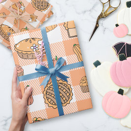Papel de regalo de cuadros de pastel de calabaza