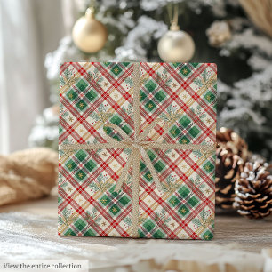 Papel de regalo de cuadros en acuarela rojo y verd
