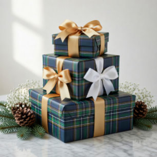 Papel de regalo de cuadros escoceses azul verde