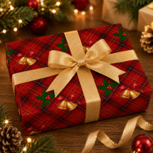Papel de regalo de cuadros escoceses de Navidad