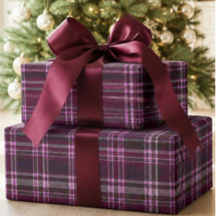 Papel de regalo de cuadros escoceses en burgundy y