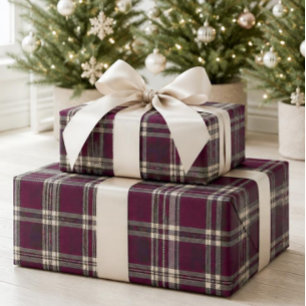 Papel de regalo de cuadros escoceses navideños bur