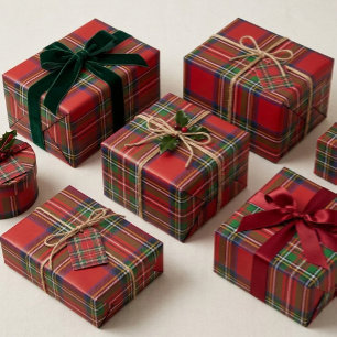Papel de regalo de cuadros escoceses rojo clásico