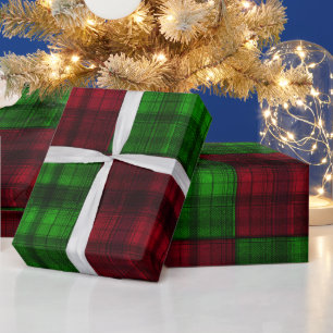 Papel de regalo de cuadros escoceses rojo y verde 