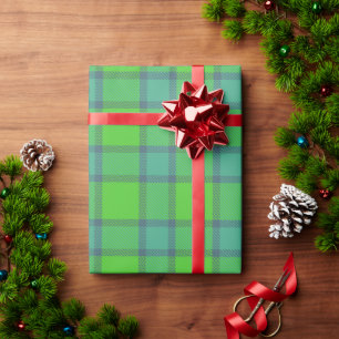 Papel de regalo de cuadros escoceses verde y azul
