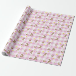 Papel de regalo de cuadros rosa con conejo de Pasc