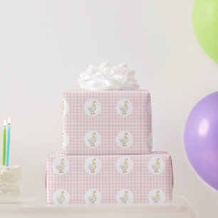 Papel de regalo de cuadros rosa con ganso
