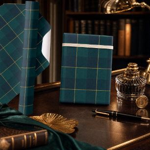 Papel de regalo de cuadros verde esmeralda y azul