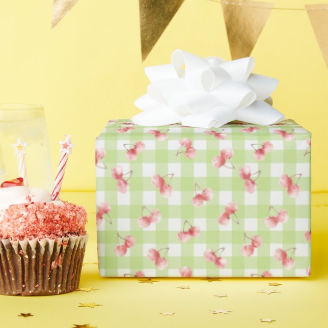 Papel de regalo de cuadros verde lima pastel y cer (Fiesta de cumpleaños )
