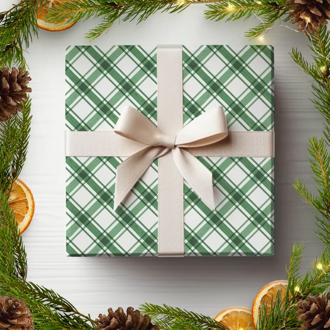 Papel de regalo de cuadros verde y blanco (Green and White Plaid Wrapping Paper
)