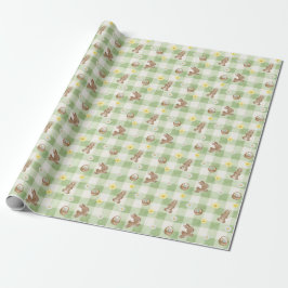 Papel de regalo de cuadros verdes del conejo de Pa