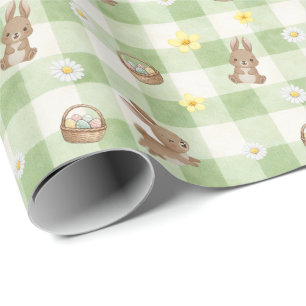 Papel de regalo de cuadros verdes del conejo de Pa