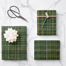 Papel de Regalo de Cuadros Verdes y Dorados