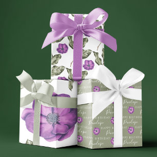 Papel de regalo de cumpleaños Anemone en hojas