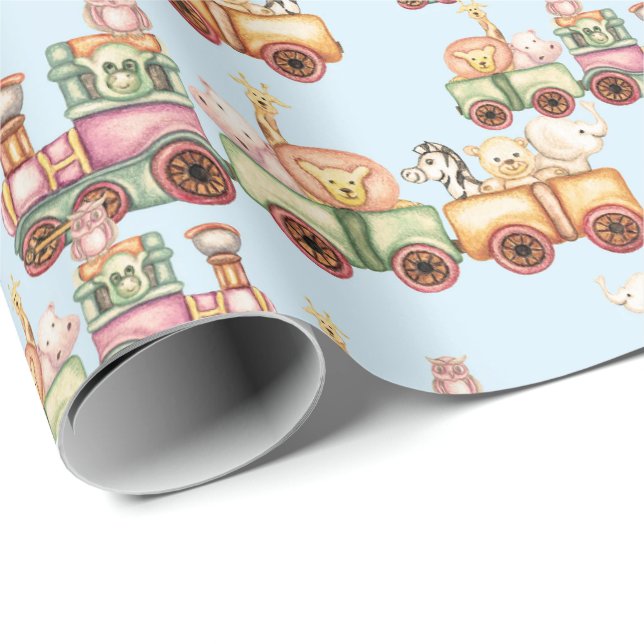 Papel de regalo de cumpleaños - Animales bebé en t (Esquina del rollo)