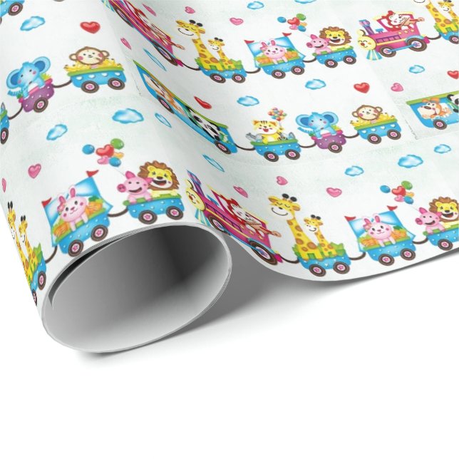 Papel de regalo de cumpleaños - Animales bebés en  (Esquina del rollo)