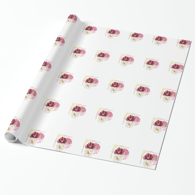 Papel de regalo de cumpleaños con acuarela floral  (Desenrollado)