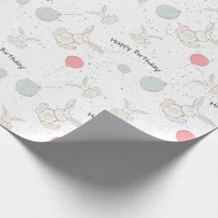 Papel de regalo de cumpleaños con conejito y globo